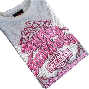 EUC Harley-Davidson 110th Anniversary T-Shirt in Gray and Pink